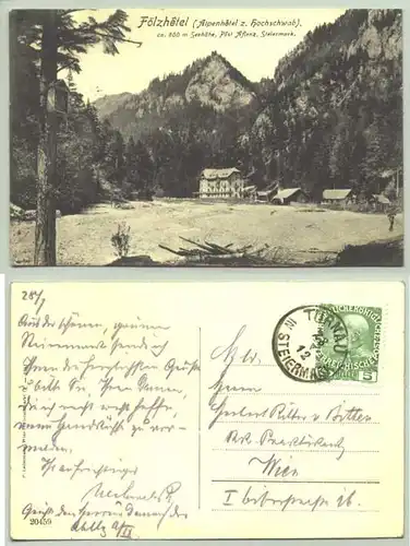 Foelzhotel, Post Aflenz () Ansichstkarte. Oesterreich. Postalisch gelaufen, Turnau - Steiermark, 1912