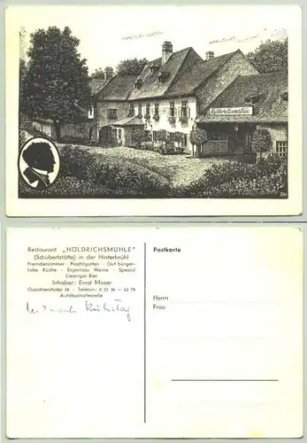 () Ansichstkarte. Gasthaus 'Hoeldrichsmuehle' (Schubertstaette) in der Hinterbruehl. Oesterreich. Postalisch nicht gelaufen, vermutlich um 1930 ?