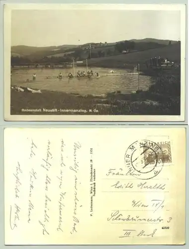 (1030268) Ansichstkarte. Badeanstalt Neustift - Innermanzing, N-Oe., Oesterreich. Postalisch gelaufen 1932