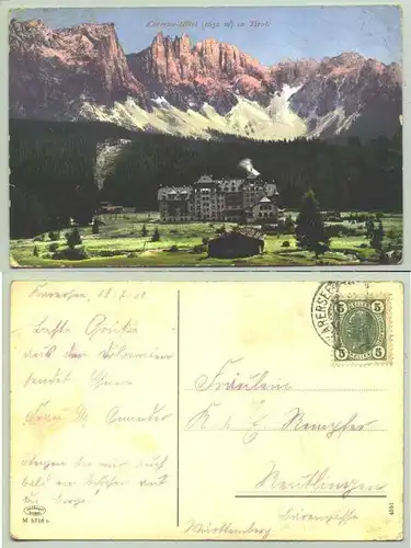 (1030058) Ansichstkarte. Karersee-Hotel, Tirol Beschrieben u. postalisch gelaufen 1908