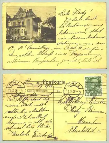 Linz, Oesterreich 1908 (1026038) Ansichtskarte. Postalisch gelaufen 1908. Eckknicke