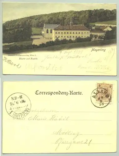 Mayerling 1898 () Ansichstkarte. Oesterreich. Postalisch gelaufen 1898