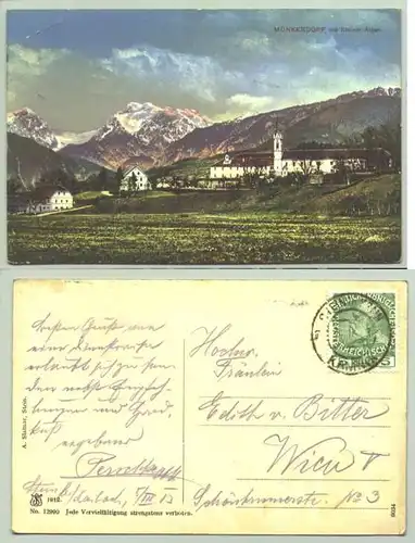 Münkendorf () Ansichstkarte. Oesterreich. Postalisch gelaufen 1913. Eckknick