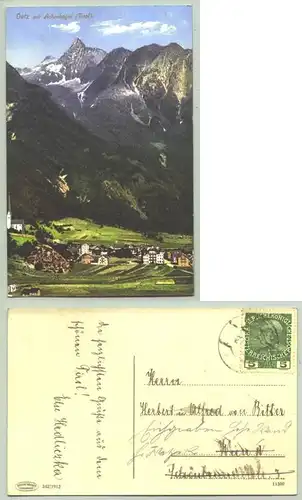 Oetz. Oesterreich (1030210) Ansichstkarte. OETZ mit Acherkogel. Oesterreich. Postalisch gelaufen, Datum nicht lesbar, um 1910 ?