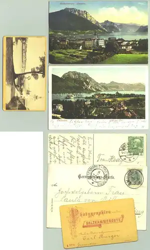 Gmunden ab 1901 (1025971) 2 Ansichtskarten. Postalisch gelaufen 1901 u. 1912. Beilage : Sehr altes, kleines Foto auf Karton, um 1890 ?