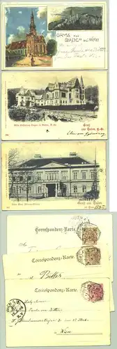 3 x Baden bei Wien ()  3 Ansichtskarten. Postalisch gelaufen 1899. / farb. Karte Knick