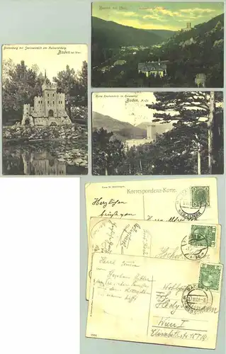 3 x Baden bei Wien (1025923) 3 Ansichtskarten. Postalisch gelaufen 1909  1913