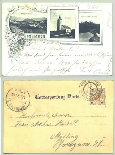 Dreistätten () Ansichtskarte. Gruss aus Dreistaetten. Postalisch gelaufen 1898