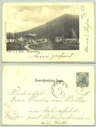 (1025961) Ansichtskarte. Frein an der Mürz / Steiermark. Beschrieben u. postalisch gelaufen 1903