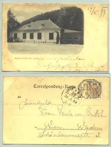 Kreinerhütte bei Baden () Ansichtskarte. Postalisch gelaufen 1899