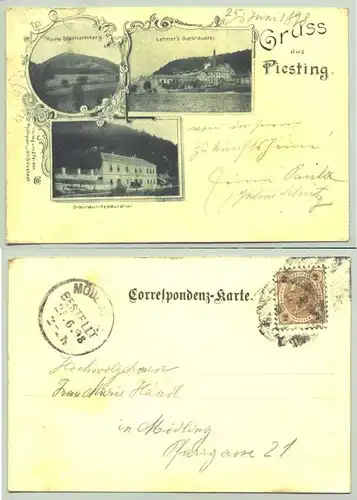 Piesting (1026077) Ansichtskarte. Gruss aus Piesting / Lehner's Bierbrauerei / Brauhaus-Restauration. Postalisch gelaufen 1898