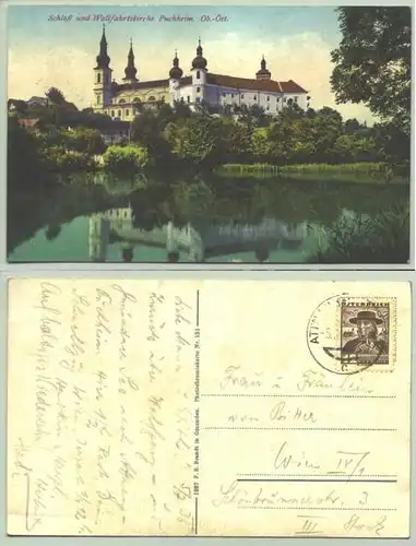 Puchheim (1030064) Ansichstkarte. Oesterreich. Schloss und Wallfahrtskirche Puchheim, Ob.-Oesterr. Postalisch gelaufen 1936