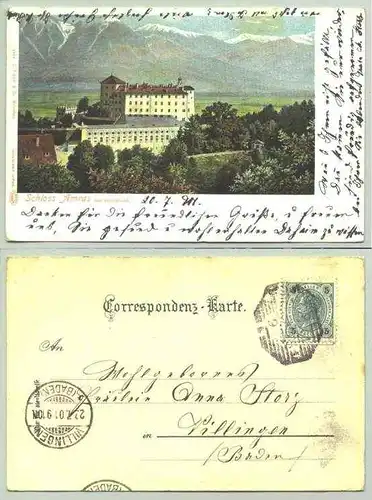 Schloss Amras (1030073) Ansichstkarte. 'Schloss Amras bei Innsbruck. Oesterreich. Postalisch gelaufen 1901