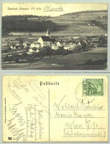 Semriach (1030223) Ansichstkarte. Oesterreich / Steiermark. Postalisch gelaufen, Datum nicht lesbar, um 1908 ?