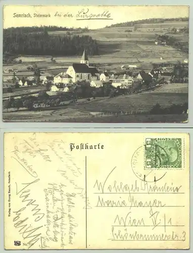 Semriach () Ansichstkarte. Oesterreich / Steiermark. Postalisch gelaufen, Datum nicht lesbar, um 1908 ?