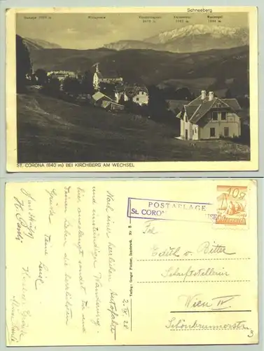 St. Corona (1030112) Ansichstkarte. St. Corona bei Kirchberg am Wechsel. Oesterreich. Postalisch gelaufen 1928