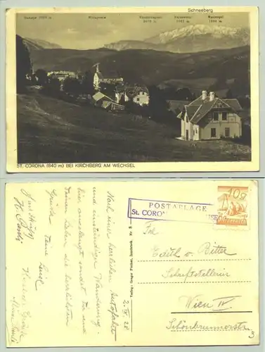 St. Corona () Ansichstkarte. St. Corona bei Kirchberg am Wechsel. Oesterreich. Postalisch gelaufen 1928