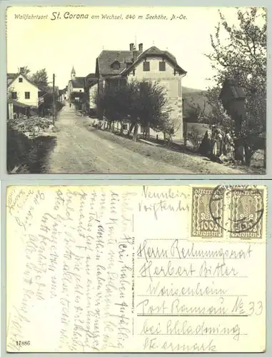 St.Corona () Ansichstkarte. Oesterreich. Postalisch gelaufen, Datum etwas unleserlich, vermutlich 1923