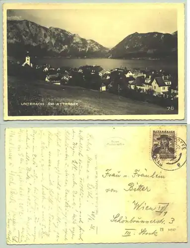 Unterach () Ansichstkarte. Unterach am Attersee. Oesterreich. Postalisch gelaufen 1936