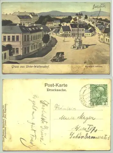 Unter-Waltersdorf (1030078) Ansichstkarte. Gruss aus Unter-Waltersdorf. Oesterreich. Postalisch gelaufen, Datum unleserlich, um 1908 ? Fleckig