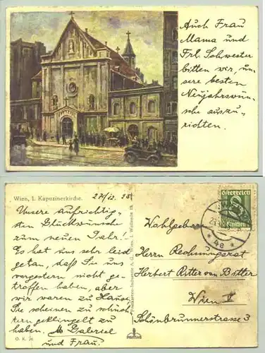 Wien I. Kirche ()  Ansichstkarte. 'Kapuzinerkirche'. Oesterreich. Postalisch gelaufen 1925. fleckig