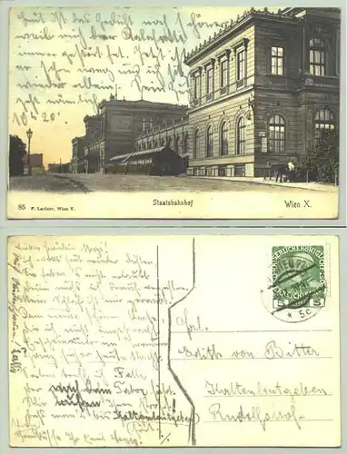 Wien X. Staatsbahnhof (1030235) Ansichstkarte. Oesterreich. Postalisch gelaufen 1910