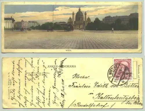 Wien (1030298) Ansichstkarte im Format ca. 17,5 x 6,5 cm. ANKER-PANORAMA. Oesterreich. Postalisch gelaufen 1910