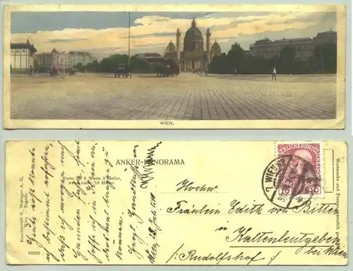 Wien () Ansichstkarte im Format ca. 17,5 x 6,5 cm. ANKER-PANORAMA. Oesterreich. Postalisch gelaufen 1910