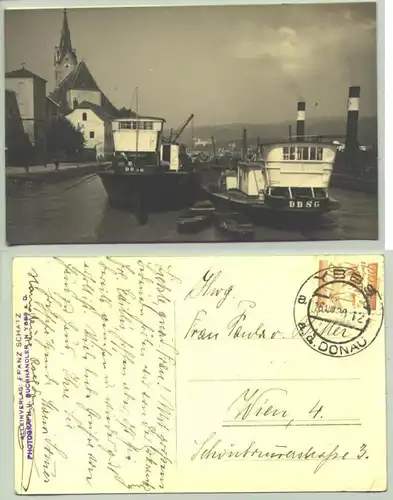 Ybss ()  Ansichstkarte. YBss an der Donau. Oesterreich. Postalisch gelaufen, Datum undeutlich, 1929 oder 1930 ?