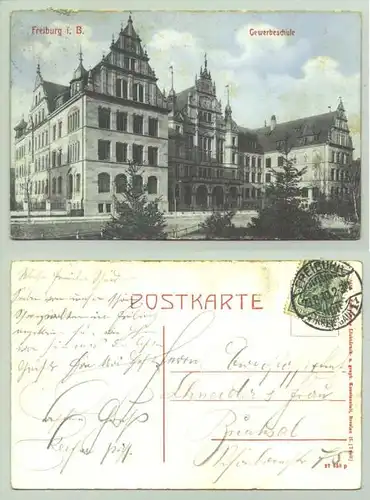 Freiburg 1910 (intern : )  Ansichtskarte. PLZ-Bereich pauschal 79098