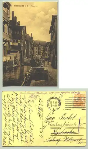 Freiburg 1917 (intern : )  Ansichtskarte. PLZ-Bereich pauschal 79098