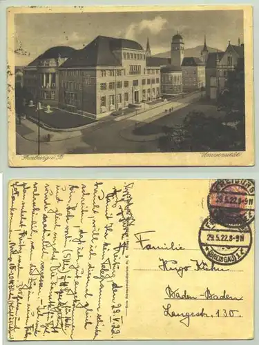 Freiburg 1922 (intern : ) Ansichtskarte. Universitaet. PLZ-Bereich pauschal 79098