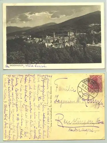 Badenweiler 1921 (intern : )  Ansichtskarte. PLZ-Bereich pauschal 79410. Postalisch gelaufen 1921