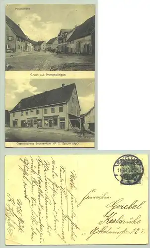 (78194-011) Ansichtskarte. "Gruss aus Immendingen" Haupstrasse - Geschäftshaus Brunnenkant. mit Marke u. Stempel v. 1910