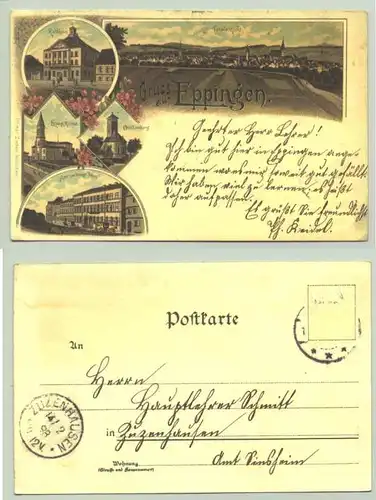 (75031-021) Ansichtskarte. "Gruss aus Eppingen". Beschrieben u. postalisch gelaufen (Marke geloest) mit Stempel von 1898