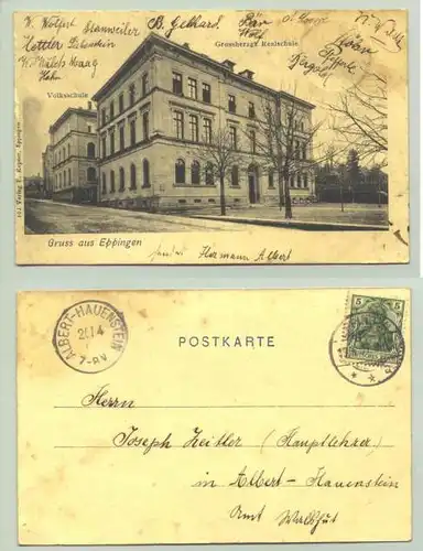 ()  Ansichtskarte. Gruss aus Eppingen. Volksschule. Grossherzgl. Realschule.Postalisch gelaufen 1907