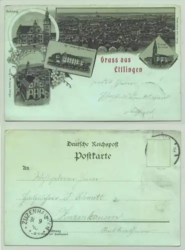 Ettlingen 1898 (intern : ) Marke geloest, vermutlich 1898. Weitere Infos : Ansichtskarte. PLZ-Bereich pauschal 76275