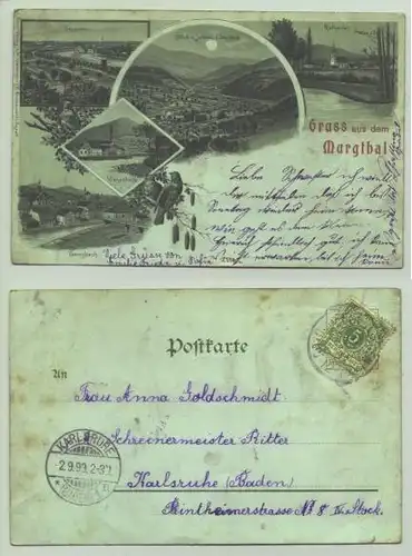 Gernsbach u.a. 1899 (intern : 1021958) Ansichtskarte. Gruss aus dem Murgthal - Gernsbach - Gaggenau - Rothenfels - Weisenbach