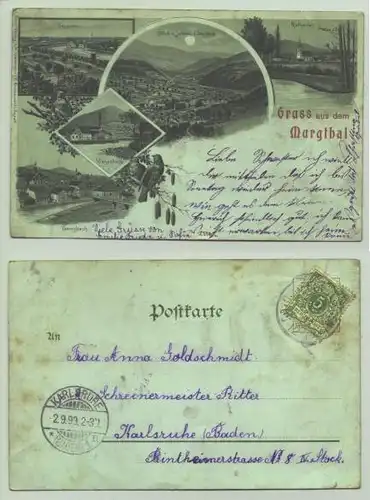 Gernsbach u.a. 1899 (intern : ) Ansichtskarte. Gruss aus dem Murgthal - Gernsbach - Gaggenau - Rothenfels - Weisenbach