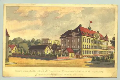 Hockenheim um 1930 ? (intern : 68766-011) Ansichtskarte. "Grosseinkaufs-Gesellschaft Deutscher Consumvereine m. b. H. Hamburg - Zigarrenfabrik in Hockenheim (Baden)"