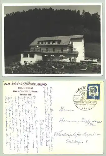 Hornberg 1966 (intern : ) Ansichtskarte. Cafe-Pension Schondelgrund. Bes. E. Hajnal. PLZ-Bereich pauschal 78132