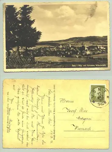 Isny 1933 (intern : 0082265) Ansichtskarte. leicht fleckig. PLZ-Bereich pauschal 88316. Postalisch gelaufen 1933