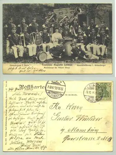 Leimen 1905 (intern : 69181-011) Ansichtskarte. Teutonia - Kapelle Leimen. Musikcorps der Pfaelzer Bären