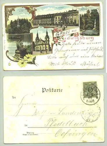 Ludwigsburg 1901 (intern : 1011840) Ansichtskarte. Gruss aus Ludwigsburg. PLZ-Bereich pauschal 71640