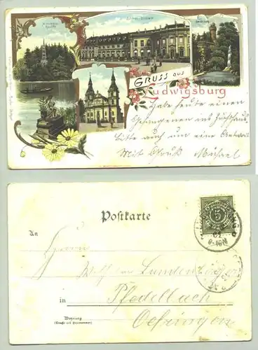 Ludwigsburg 1901 (intern : ) Ansichtskarte. Gruss aus Ludwigsburg. PLZ-Bereich pauschal 71640