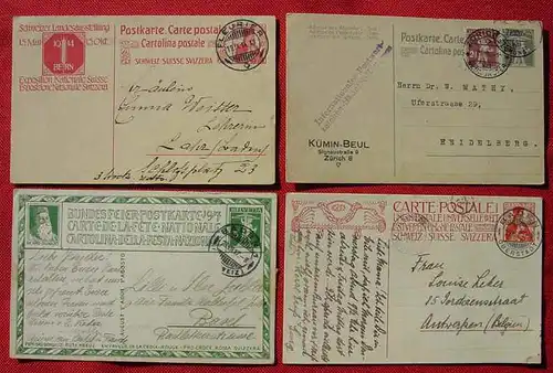 (1039173) 4 Ganzsachen Schweiz 1909-1920, postalisch gelaufen, Gebrauchsspuren