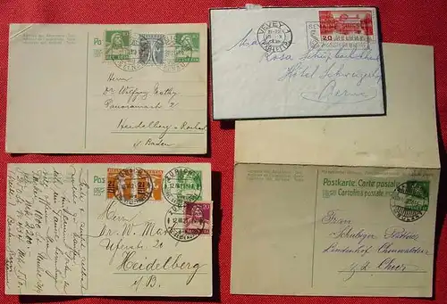 (1039174) 3 Ganzsachen Schweiz u. kl. Brief 1920-1922, postalisch gelaufen, Gebrauchsspuren