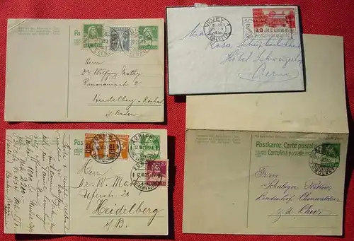 () 3 Ganzsachen Schweiz u. kl. Brief 1920-1922, postalisch gelaufen, Gebrauchsspuren