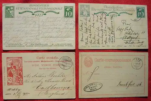 (1039175) 4 Postkarten Schweiz 1876-1928, 3 x postalisch gelaufen, Gebrauchsspuren