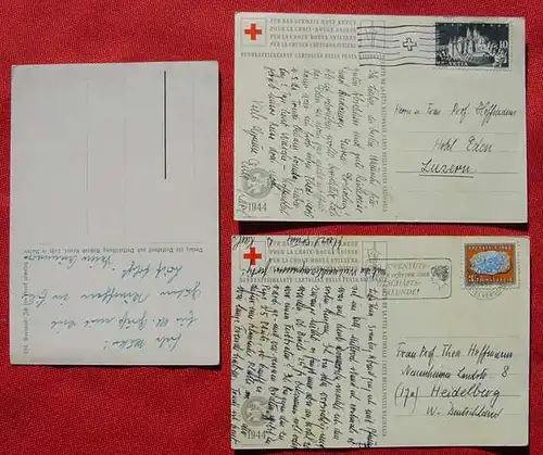 () 2 Postkarten Schweiz Rotes Kreuz 1948/ 1960 u. Postkarte, Gebrauchsspuren